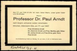 Todesanzeige für P. Arndt
