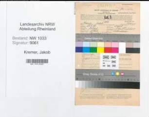 Entnazifizierung Jakob Kremer , geb. 23.03.1905 (Walzendreher)
