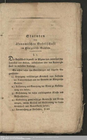 Statuten der Ökonomischen Gesellschaft im Königreiche Sachsen