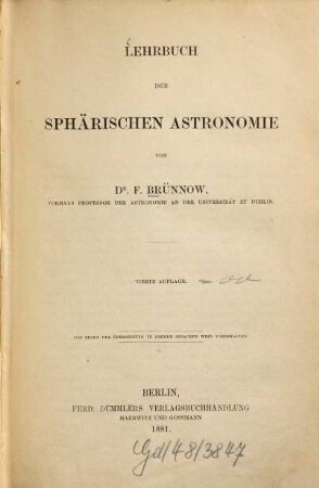 Lehrbuch der sphärischen Astronomie