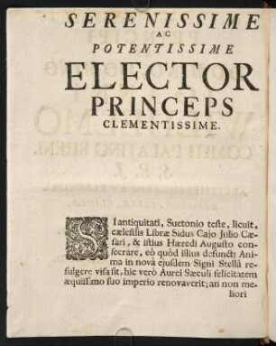 Serenissime Ac Potentissime Elector Princeps Clementissime