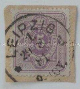 Briefmarke: Deutsche Reichspost 5 Pfennig, Ortsstempel: Leipzig 29. 8. 1881