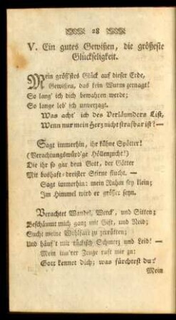 V. Ein gutes Gewißen, die größeste Glückseligkeit
