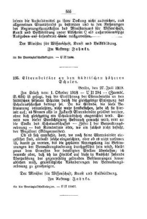 Elternbeiräte an den städtischen höheren Schulen : [B. Allgemeine Angelegenheiten der Unterrichtsanstalten]