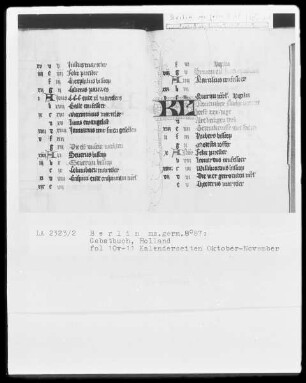 Gebetbuch — Kalenderseiten Oktober-November, Folio 10verso-11