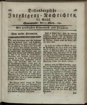 XI. Stück. Sonnabends: den 12. Merz., 1791.