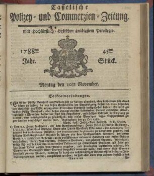 45tes Stueck, Montag den 10ten November. 1788