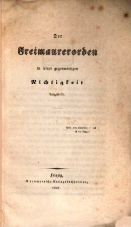 Der Freimaurerorden in seiner gegenwärtigen Nichtigkeit dargestellt