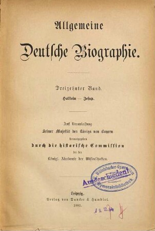 Allgemeine Deutsche Biographie, 13. Holstein - Jesup