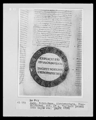Theodulfbibel, fol. 48a, Explicit primus ordo legis