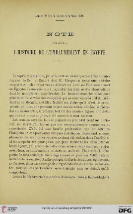 3.Ser. 7.1896: Note pour servir à l'histoire de l'embaumement en Égypte