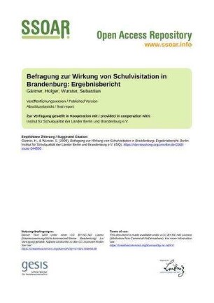 Befragung zur Wirkung von Schulvisitation in Brandenburg: Ergebnisbericht
