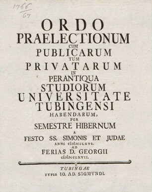 Vorlesungsverzeichnis 1766/67