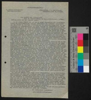 Brief (Abschrift) und Eidesstattliche Erklärung - Dokumente unmittelbar nach dem 2. Weltkrieg, u.a. Entnazifizierungsverfahren