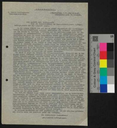 Brief (Abschrift) und Eidesstattliche Erklärung - Dokumente unmittelbar nach dem 2. Weltkrieg, u.a. Entnazifizierungsverfahren