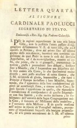 Lettera quarta al Signore Cardinale Paolucci Segretario di Stato