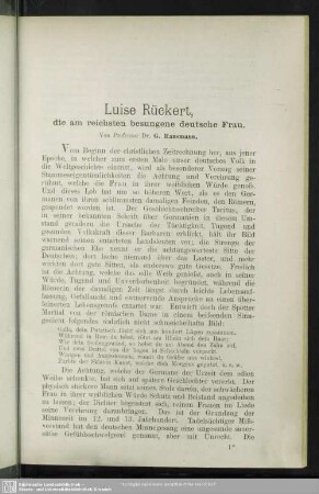 Luise Rückert, die am reichsten besungene deutsche Frau