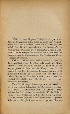 Zur Aetiologie des Wechselfiefers
