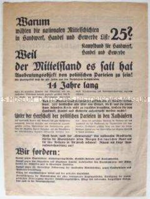 Propagandaflugblatt zu den Kommunalwahlen am 12. März 1933 mit Ausrichtung auf den Mittelstand