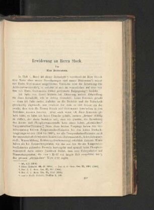Erwiderung an Herrn Stock