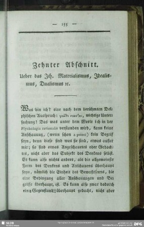 Zehnter Abschnitt. Ueber das Ich. Materialismus, Idealismus, Dualismus