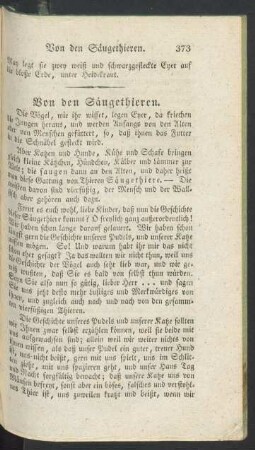 Von den Säugethieren.