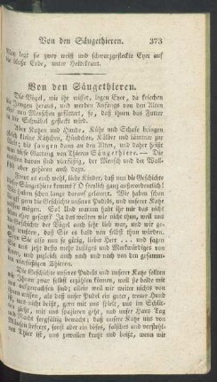 Von den Säugethieren.