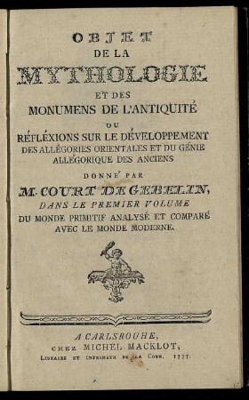 Objet De La Mythologie Et Des Monumens De L'Antiquité ...