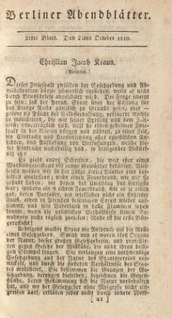 21tes Blatt. Den 24ten October 1810.