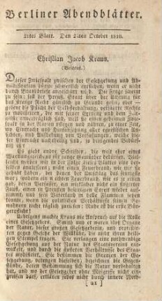 21tes Blatt. Den 24ten October 1810.