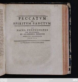 3: Peccatvm In Spiritvm Sanctvm : Ad Sacra Pentecostes Pie Celebranda In Academia Ienensi Proposita Commentatio ...