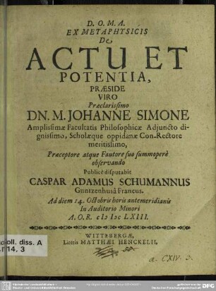 Ex metaphysicis de actu et potentia