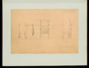 Garderobenständer Monatskonkurrenz November 1866: Aufriss Vorderansicht, 2 Seitenansichten