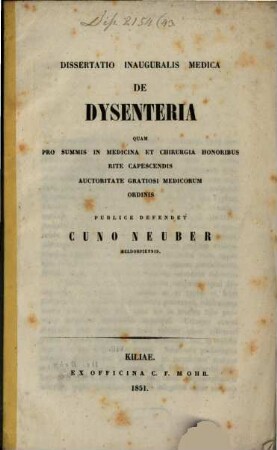 Dissertatio inauguralis medica de dysenteria