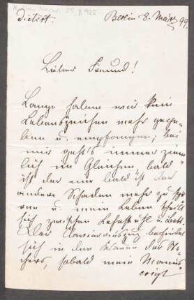 Briefdiktat an Friedrich Spitta : 08.03.1899