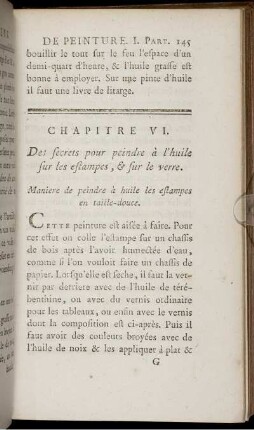 Chapitre VI. Des secrets pour peindre à l' huile sur les estampes, & sur le verre