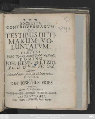 Excerpta Controversiarvm De Testibus Ultimarum Voluntatum