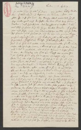 Brief an Fanny Hensel