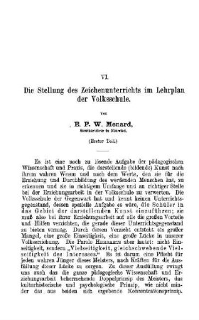 Die Stellung des Zeichenunterrichts im Lehrplan der Volksschule : (erster Teil)