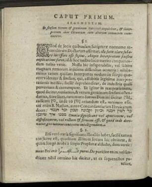 Caput Primum. Argumentum. In sensum verum & genuinum varicinii inquiritur, & interpretum cum Ebræorum tum ...