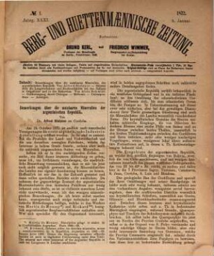 Berg- und hüttenmännische Zeitung. N.F. 26 = 31. 1872