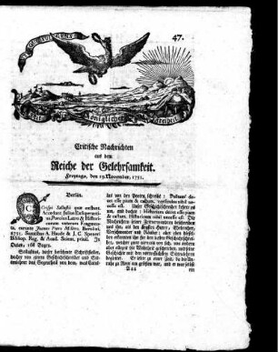 November, 1751. Sieben und vierzigstes Stück