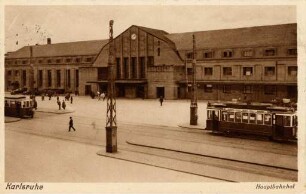 Postkartenalbum mit Motiven von Karlsruhe. "Karlsruhe. Hauptbahnhof"