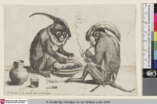 [Zwei Affen, der linke vor einer Schale sitzend, der rechte rauchend]