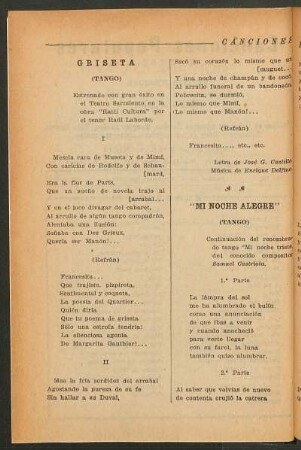 "Mi noche alegre" : (Tango)