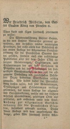 Wir Friedrich Wilhelm, von Gottes Gnaden König von Preußen etc .