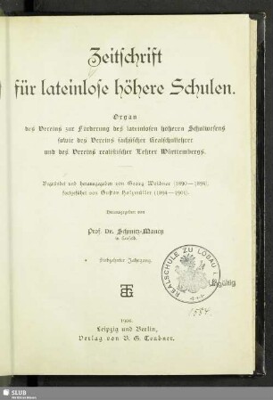 17.1906: Zeitschrift für lateinlose höhere Schulen : Organ d. Vereins zur Förderung des Lateinlosen Höheren Schulwesens, sowie des Vereins Sächsischer Realschullehrer