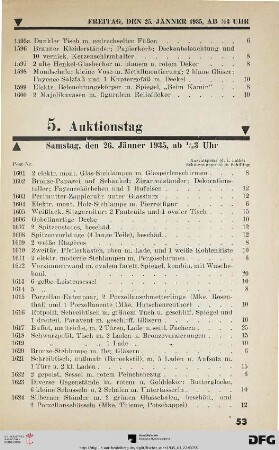 5. Auktionstag Samstag, den 26. Jänner 1935, ½ 3 Uhr (Nr. 1601-2000)