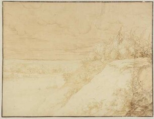 Hohes, abfallendes Flussufer, Segelboot und Blick zum Wald