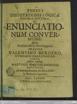 Theses disputationis logicae decimae septimae de enunciationum conversione